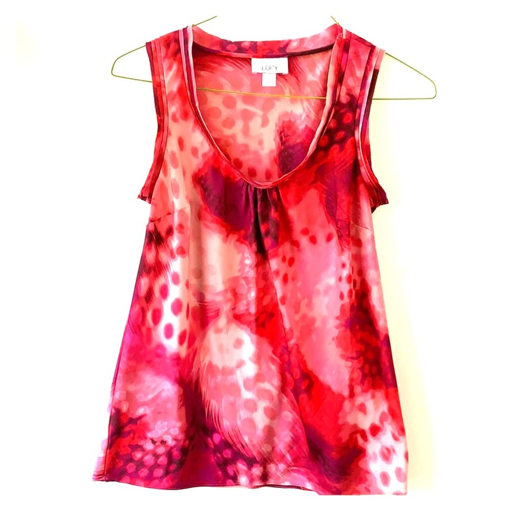 LOFT abstract blouse shell tank pink purple scoop